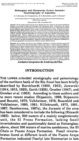 INTRODUCTION the LOWER JURASSIC Stratigraphy And