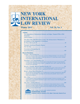 NEW YORK INTERNATIONAL LAW REVIEW Winter 2011 Vol