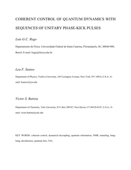 Coherent Control of Quantum Dynamics With