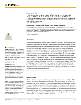 Life History Traits and Life Table Analysis of Lobiopa Insularis (Coleoptera: Nitidulidae) Fed on Strawberry