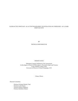 An Autoethnographic Investigation of Chernobyl As a Dark Heritage Site by Nicholas Hryhorczuk Dissertation