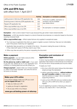 LPA120 LPA and EPA Fees with Effect from 1 April 2017