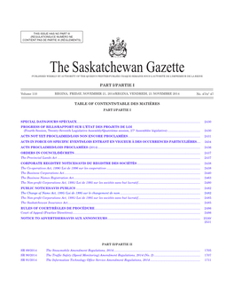 THE SASKATCHEWAN GAZETTE, November 21, 2014 2429