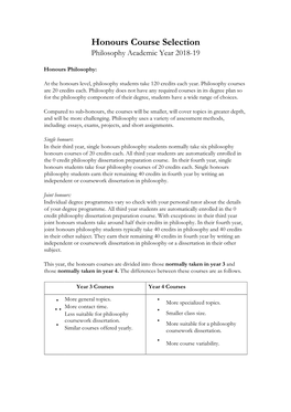 Honours Course Selection Philosophy Academic Year 2018-19