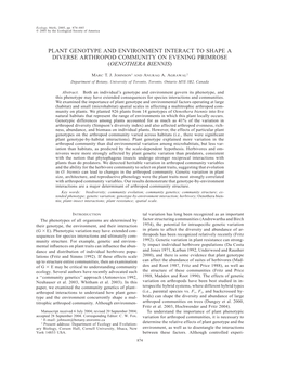 Plant Genotype and Environment Interact to Shape a Diverse Arthropod Community on Evening Primrose (Oenothera Biennis)