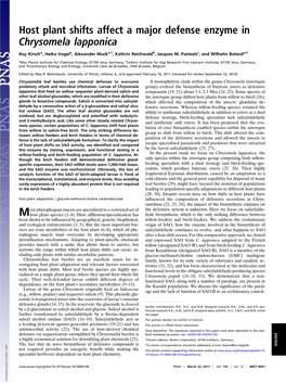 Host Plant Shifts Affect a Major Defense Enzyme in Chrysomela Lapponica