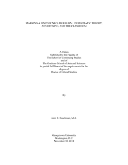 Marking a Limit of Neoliberalism: Democratic Theory, Advertising, and the Classroom