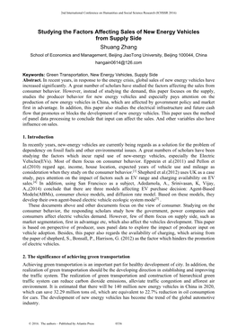 Studying the Factors Affecting Sales of New Energy Vehicles from Supply