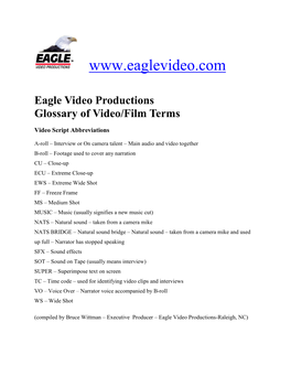 Eagle Video Productions Glossary of Video/Film Terms