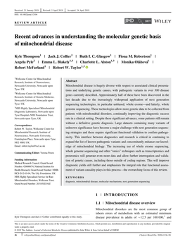 Recent Advances in Understanding the Molecular Genetic Basis of Mitochondrial Disease