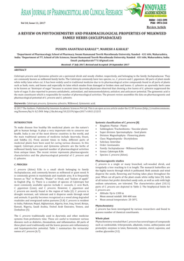 A Review on Phytochemistry and Pharmacological Properties of Milkweed Family Herbs (Asclepiadaceae)