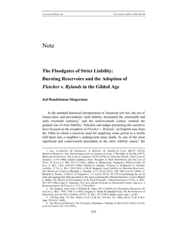 Bursting Reservoirs and the Adoption of Fletcher V. Rylands in the Gilded Age