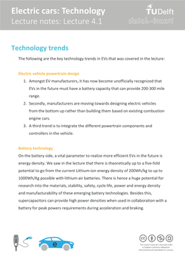 Electric Cars: Technology Lecture Notes: Lecture 4.1