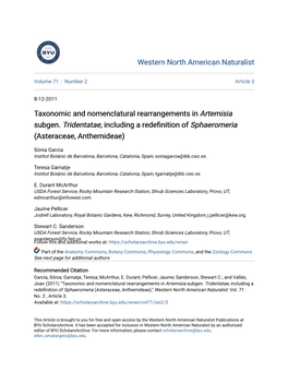 Taxonomic and Nomenclatural Rearrangements in Artemisia Subgen