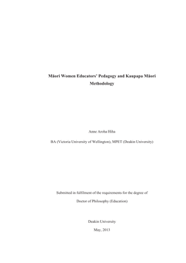 Māori Women Educators' Pedagogy and Kaupapa Māori Methodology