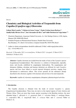 Chemistry and Biological Activities of Terpenoids from Copaiba (Copaifera Spp.) Oleoresins