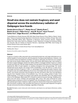 Small Size Does Not Restrain Frugivory and Seed Dispersal Across the Evolutionary Radiation of Gala´ Pagos Lava Lizards