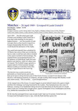 Matches – 28 April 1969 – Liverpool 0 Leeds United 0