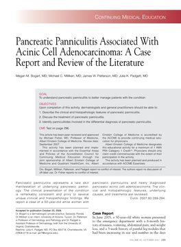 Pancreatic Panniculitis Associated with Acinic Cell Adenocarcinoma: a Case Report and Review of the Literature