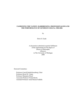 Fashioning the Nation: Hairdressing, Professionalism and the Performance of Gender in Ghana, 1900-2006