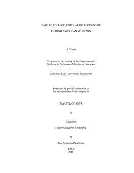 Critical Reflections of Filipino American Students A