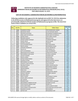 Economics & Mathematics) Program (Fall 2013