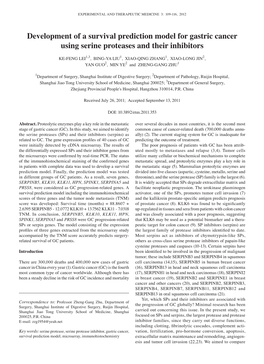 Development of a Survival Prediction Model for Gastric Cancer Using Serine Proteases and Their Inhibitors