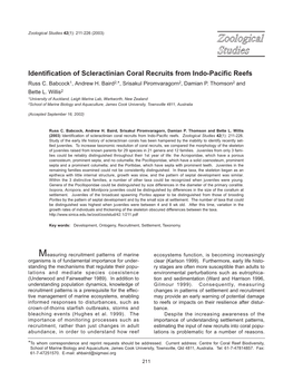 Identification of Scleractinian Coral Recruits from Indo-Pacific Reefs Russ C