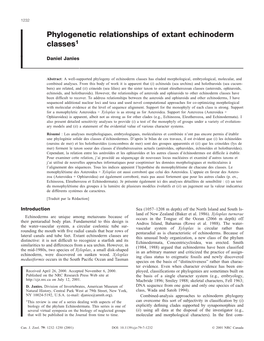 Phylogenetic Relationships of Extant Echinoderm Classes1