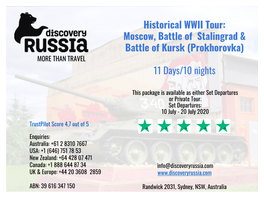 Historical WWII Tour: Moscow, Battle of Stalingrad & Battle of Kursk (Prokhorovka) MORE THAN TRAVEL 11 Days/10 Nights