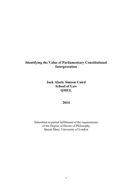 Identifying the Value of Parliamentary Constitutional Interpretation Jack