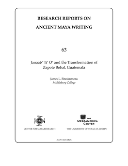 Research Reports on Ancient Maya Writing