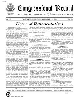 Congressional Record United States of America PROCEEDINGS and DEBATES of the 107Th CONGRESS, FIRST SESSION