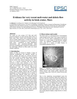 Evidence for Very Recent Melt-Water and Debris Flow Activity in Istok Crater, Mars