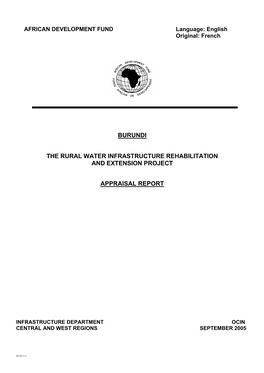 Burundi the Rural Water Infrastructure Rehabilitation and Extension Project