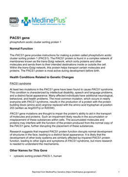 PACS1 Gene Phosphofurin Acidic Cluster Sorting Protein 1