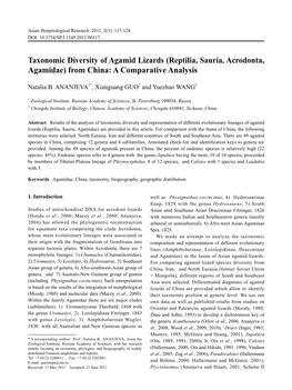 Taxonomic Diversity of Agamid Lizards (Reptilia, Sauria, Acrodonta, Agamidae) from China: a Comparative Analysis