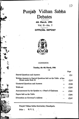 Punjab Vidhan Sabha Debates 4Th March, 1986 Vol