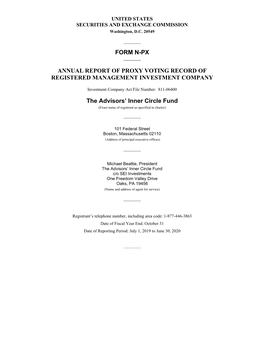 FORM N-PX ANNUAL REPORT of PROXY VOTING RECORD of REGISTERED MANAGEMENT INVESTMENT COMPANY the Advisors' Inner Circle Fund