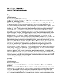 FARE2014 WINNERS Sorted by Institute/Center
