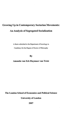 Growing up in Contemporary Sectarian Movements an Analysis