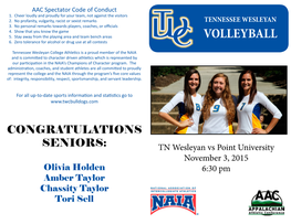 Volleyball Vs Point University- November 3, 2015