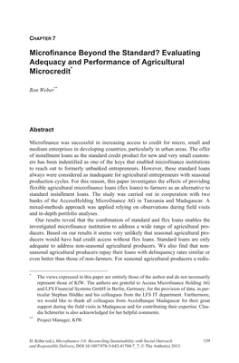 Microfinance Beyond the Standard? Evaluating Adequacy and Performance of Agricultural Microcredit*