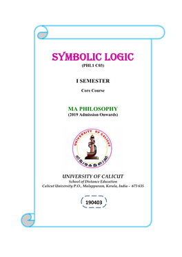 Symbolic Logic (Phl1 C03)