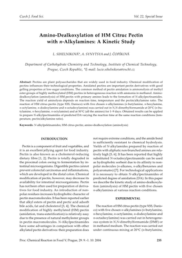 Amino-Dealkoxylation of HM Citruc Pectin with N-Alkylamines: a Kinetic Study