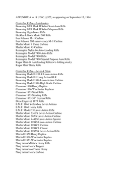 APPENDIX a to 18 U.S.C. § 922, As Appearing on September 13, 1994: Centerfire Rifles—Autoloaders Browning BAR Mark II Safari