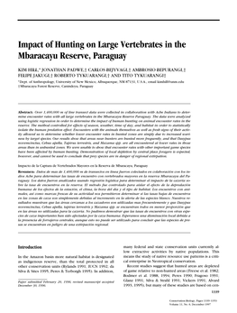 Impact of Hunting on Large Vertebrates in the Mbaracayu Reserve, Paraguay