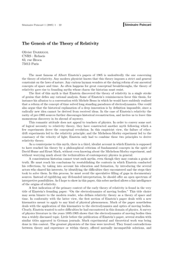 The Genesis of the Theory of Relativity