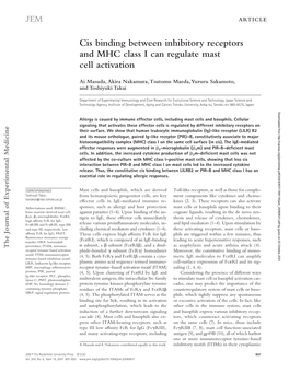 Cis Binding Between Inhibitory Receptors and MHC Class I Can