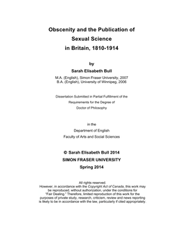 Obscenity and the Publication of Sexual Science in Britain, 1810-1914